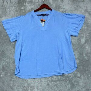 Well Worn Blue XXL Viscose Blouse Short Sleeve Lightweight Loose Fit d0137